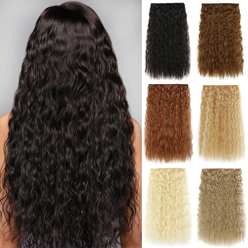 MyDiva Long Synthetic Water Wave 5 Clip in Hair Extensions Heat Resistant Wavy Hairpiece High Temperature Fiber False Hair