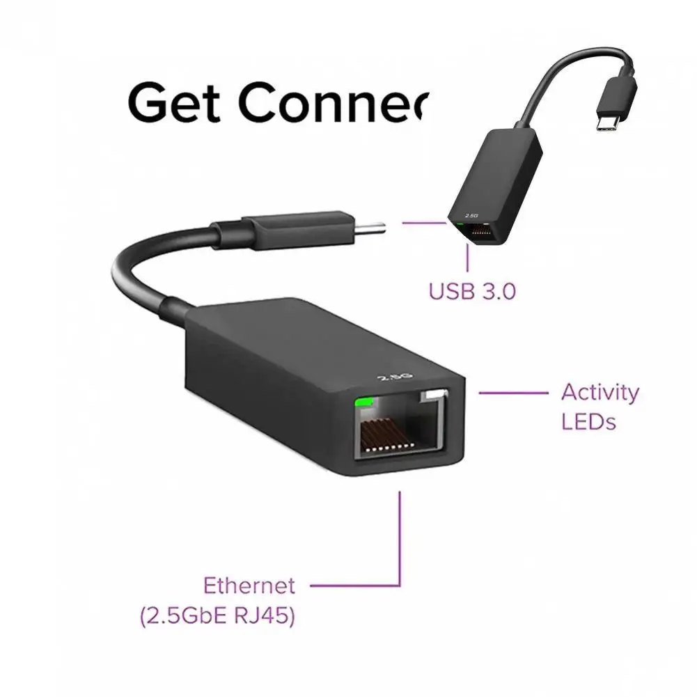 

Convenient USB/Type-C 3.1 to RJ-45 2.5Gbps USB Network Adapter Lightweight USB Ethernet Adapter Anti-winding