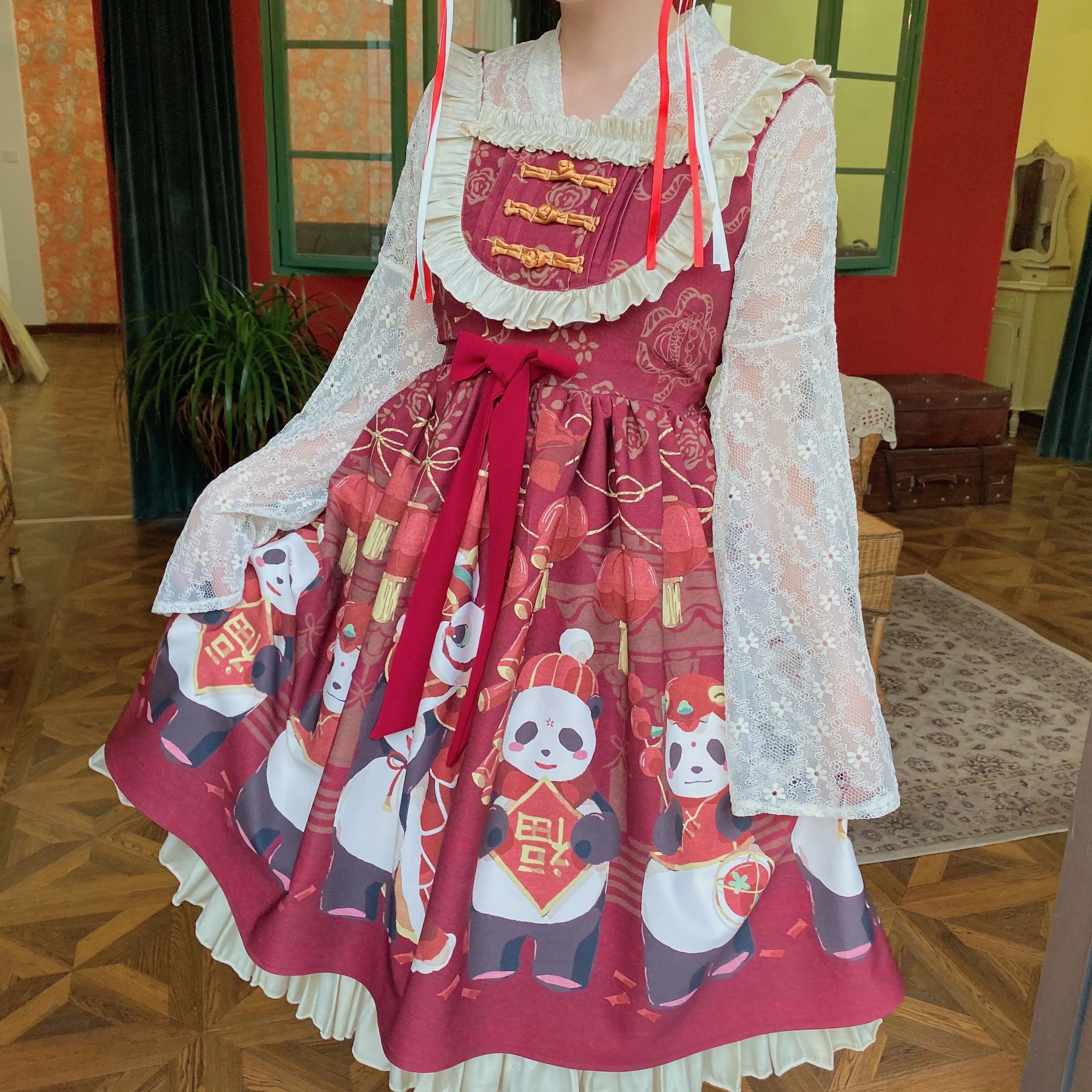 Adrette student Hanfu retro süße lolita weiche mädchen viktorianischen nette druck kawaii mädchen loli cos gothic lolita kimono