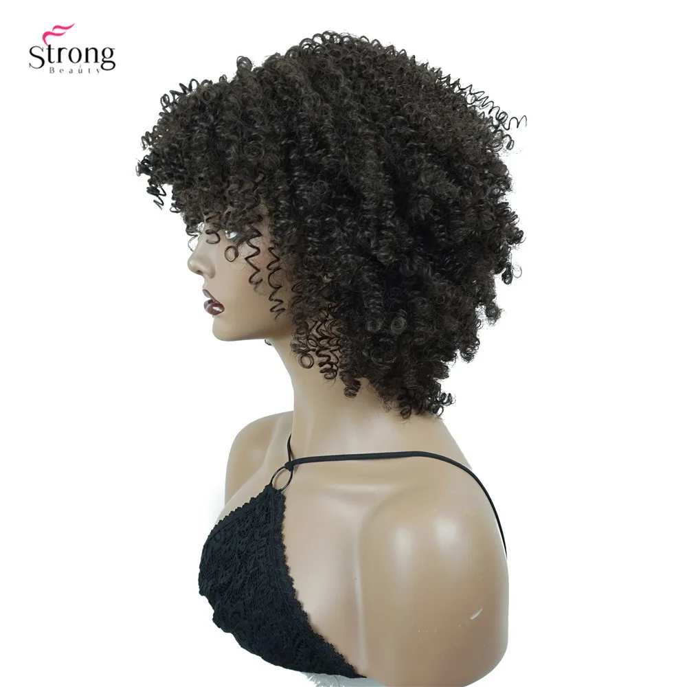 StrongBeauty Afro Kinky Curly Short Wig Hair Dark brown Synthetic Wigs For Woman