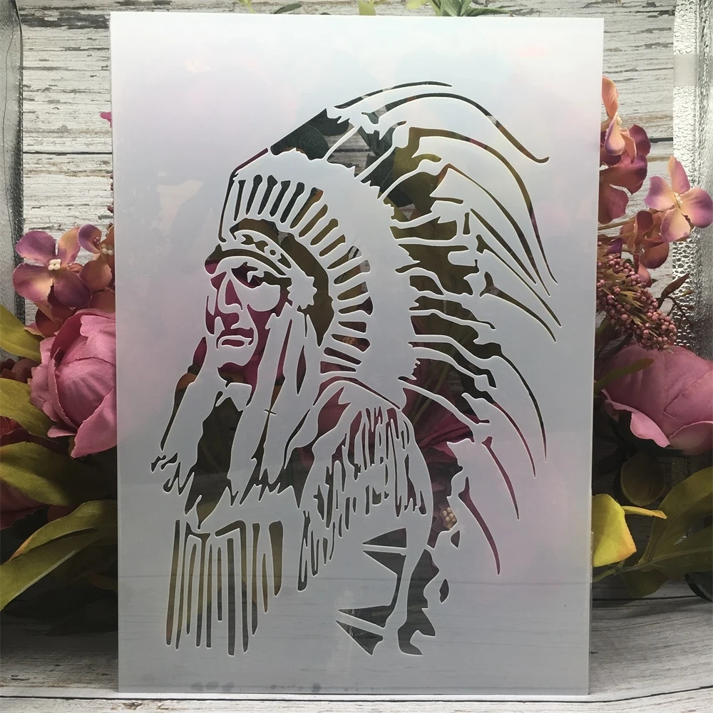 A4 29cm Old Leader Chief DIY Layering Stencils Wall Painting Scrapbook Coloring Embossing Album Decorative Template