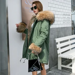 Winter jacket loose coat pie overcoming fur real rabbit fur liner hood fashion luxury casual raccoon fur collar women