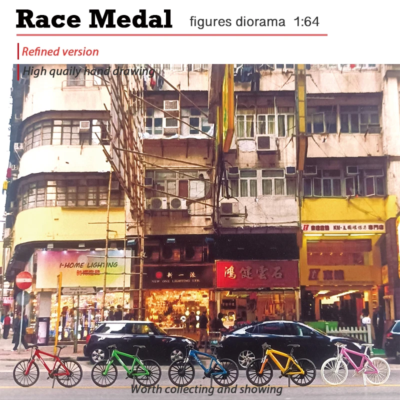 Racemedal1:64 DIY exquisite painting bicycle model hand-painted simulation bicycle creative valentine's Day birthday gift for yo