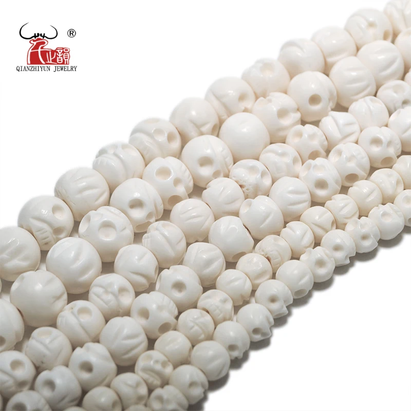 Natural yak bone bead hand-chain necklace DIY beads Handmade Carved SKULL beads for jewelry making 12mm 10mm 8mm hole 1.5mm