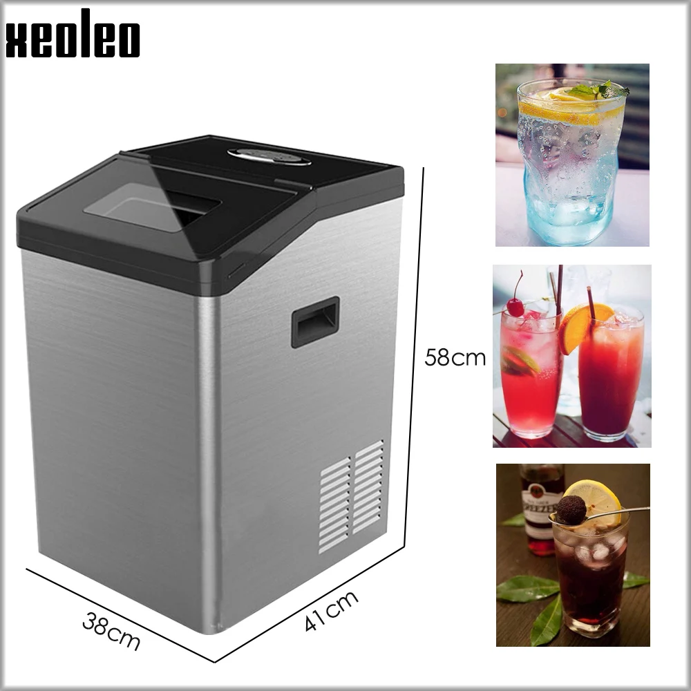 Xeoleo-máquina de hielo automática, cubo de almacenamiento de 55kg/24h, 8kg, 44 cuadrículas, adecuado para cafetería/bar con purificador de agua