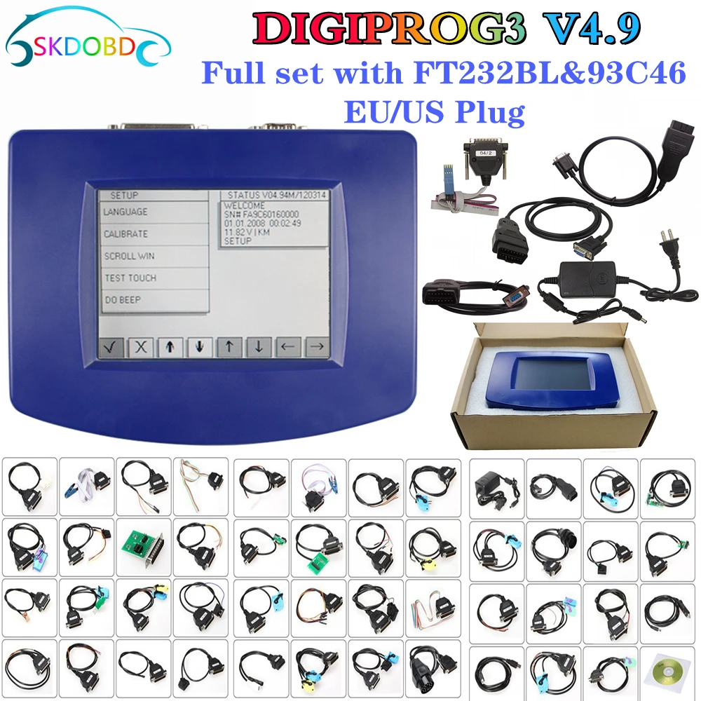 

Newest Digiprog3 Full Set Digiprog 3 V4.94 Programmer DigiprogIII FTDI Chip Mileage Correct Tool for Many Car with EU/US Plug