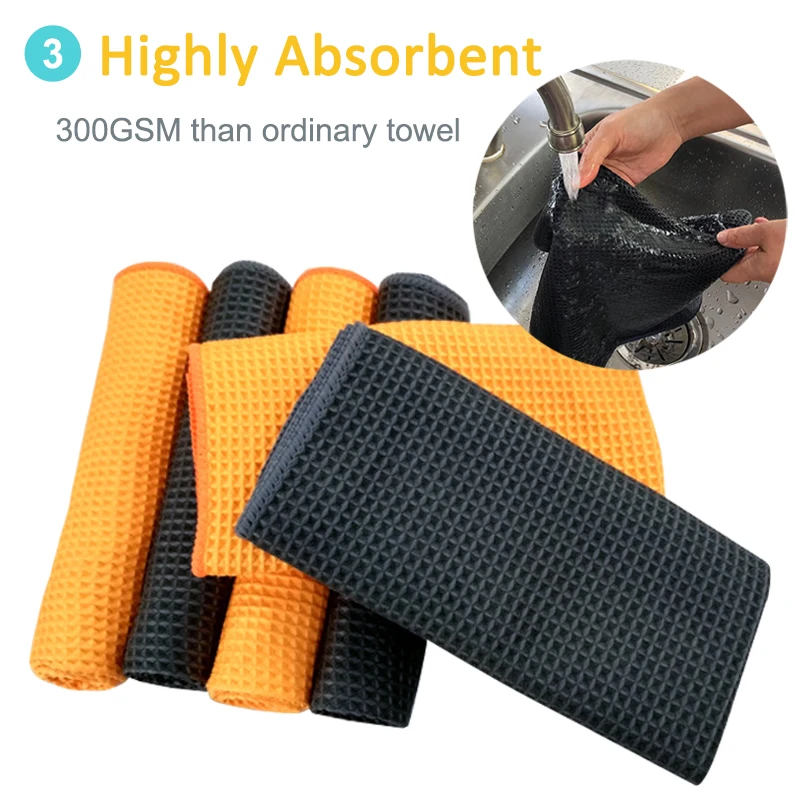 Car Wash Towel Waffle Weave Car Cleaning Drying Cloth Microfiber Towel Car Care Cloth Cleaning Rag for Car Kitchen Window Bath