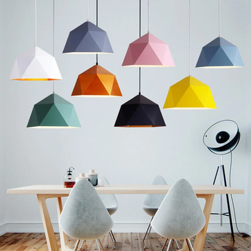 

Nordic wrought iron Macarons Pendant Lights single-headed polygonal diamond E27 personalized restaurant home lighting WF1017