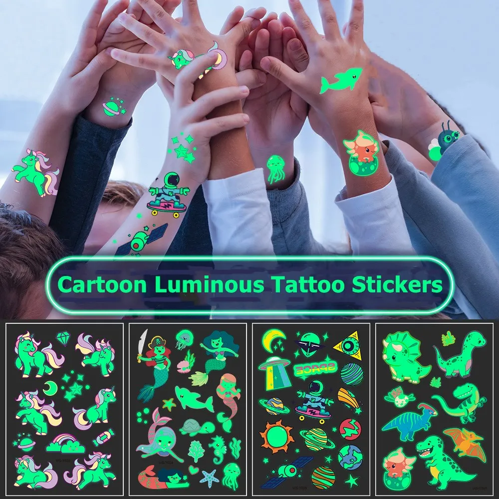 Kids Luminous Tattoo Stickers Children DIY Temporary Glow In The Dark Stickers for Children's Body Cartoon Art Sticker Glow Toys