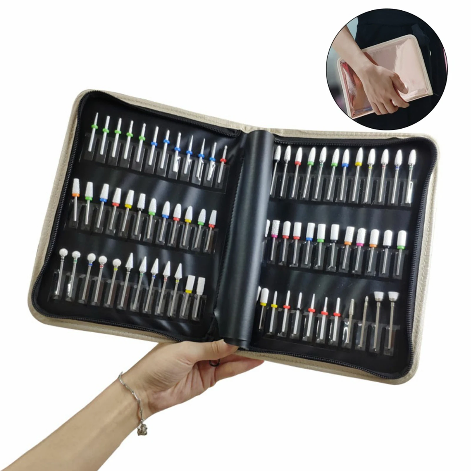 Folding Manicure Nail Drill Bits Holder Storage Case Organizer Compact Empty Storage Bag Manicure Milling Container