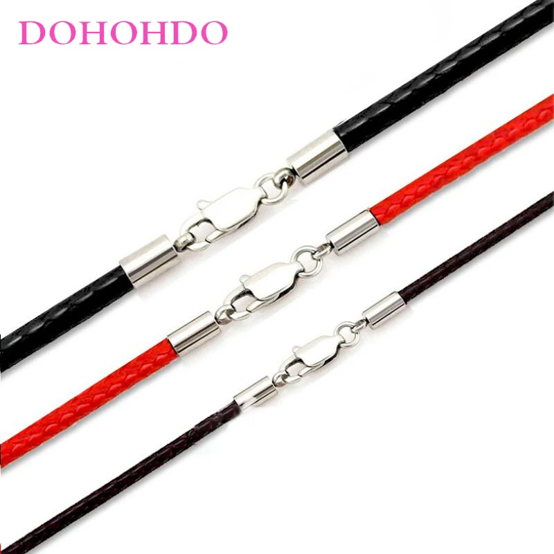 2020 Hot 3pcs 1-3mm Leather Necklace Cord Waxed Rope Leather Cord Stainless Steel Lobster Clasp Chain For Men Women DIY Jewelry