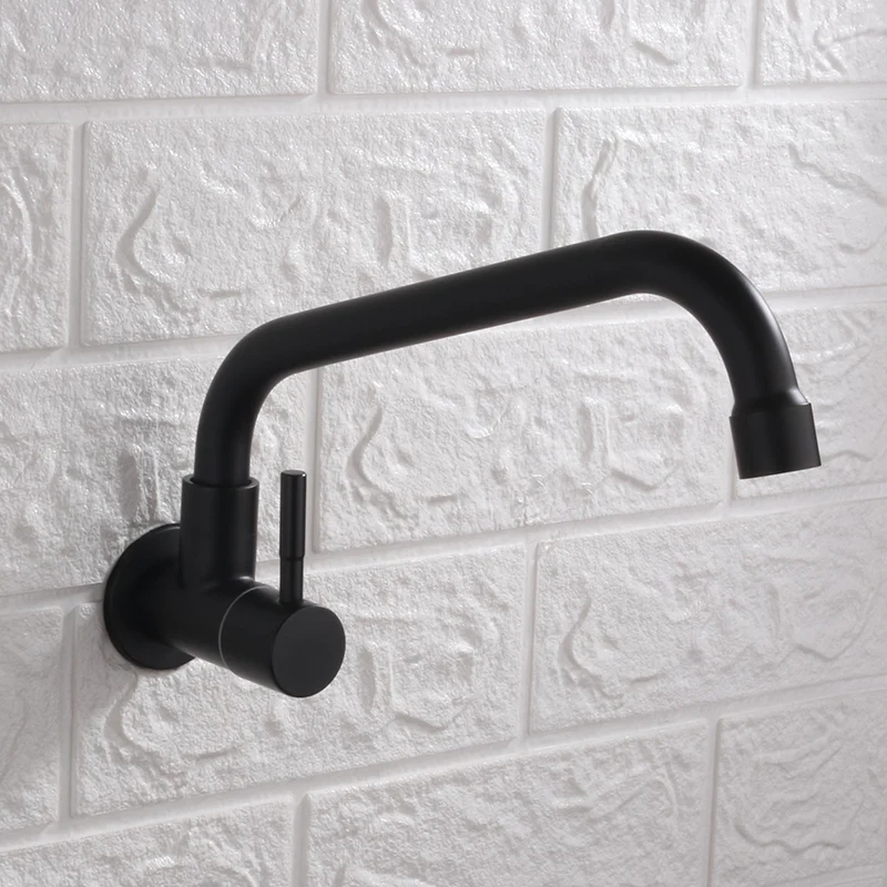 Kitchen Wall-Mounted Single Cold Faucet Rotatable Balcony Mop Pool Sink Sink Black Faucet