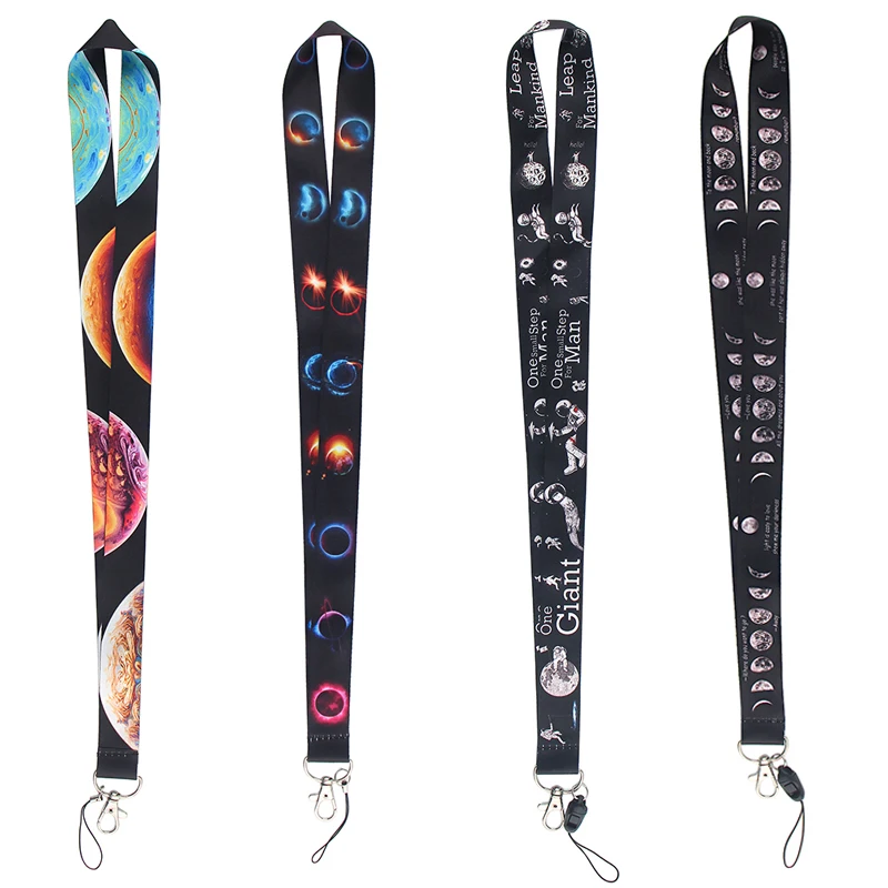LX411 Universe Planets Moon Stars Astronaut Lanyard Neck Strap Rope USB Mobile Cell Phone ID Card Badge Holder Keychain Keyring