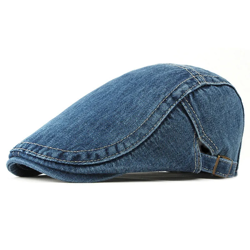 Spring Summer Solid Color Newsboy Caps Men Washed Denim Cotton Flat Peaked Cap Women Painter Beret Hats 13