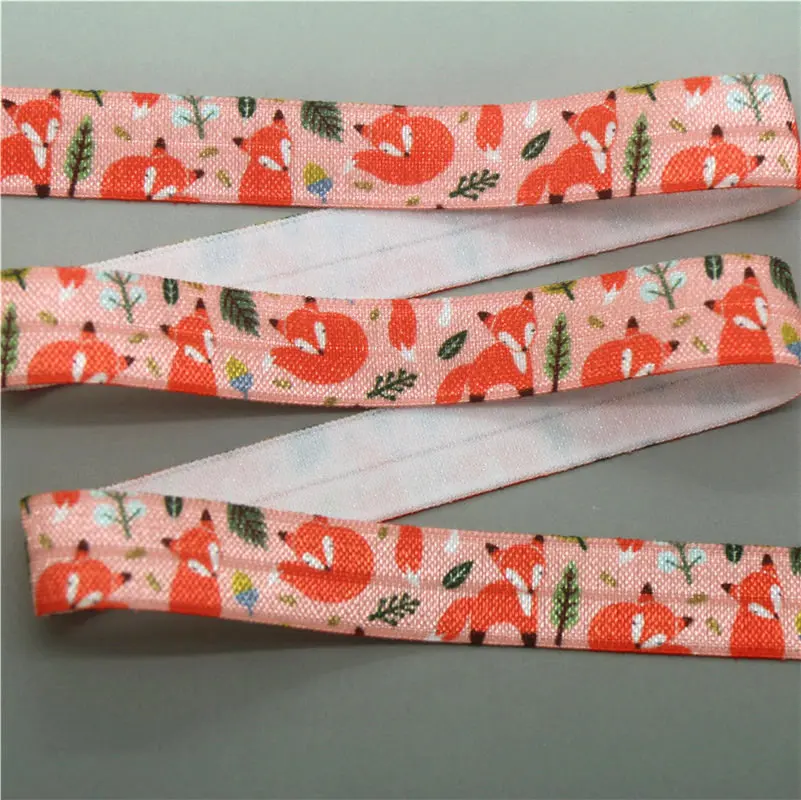 DHK 5/8\'\' 5yards fox shark dinosaur animals printed Fold Elastic FOE stretch ribbon hairbow headwear headband DIY OEM E1634