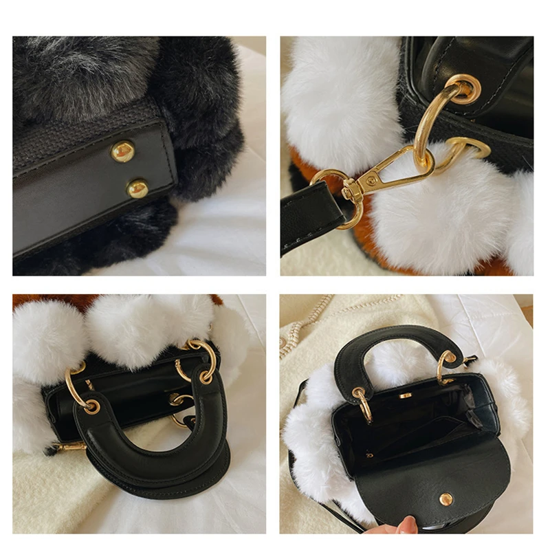 2021 Winter Hot Soft Plush Ball Handbags for Women Luxury Designer Bag Fashion Trends Colorful Fur Crossbody Shopper Bolso Femme