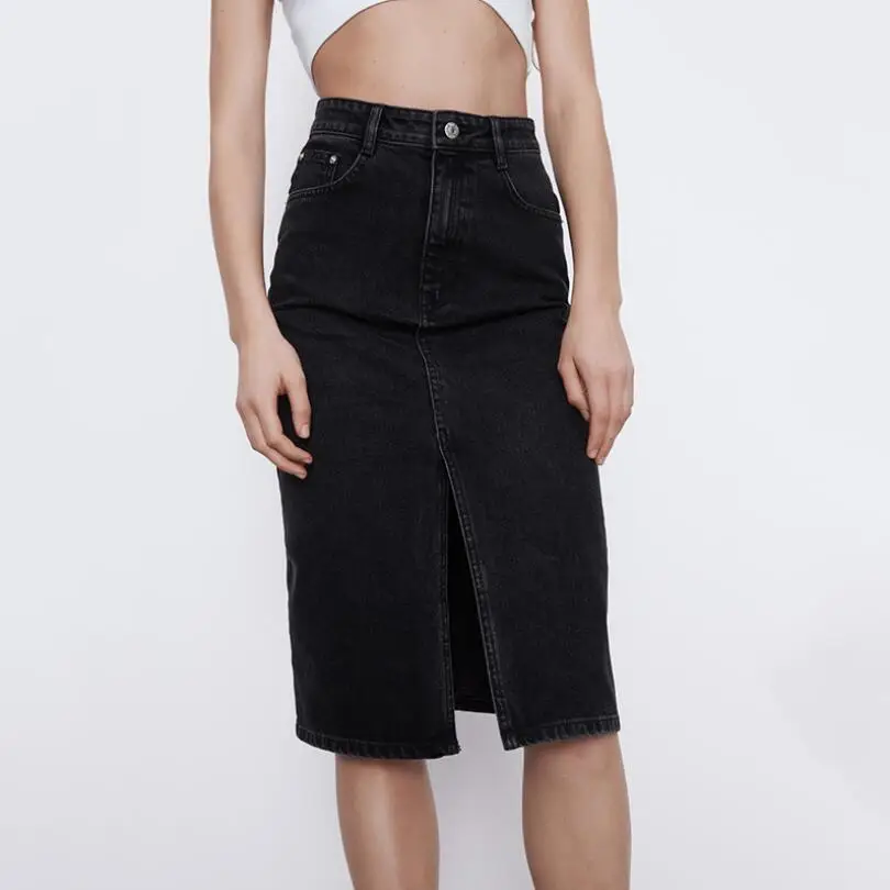 

Spring Black Women's Straight Denim Skirt High Waist Solid Sexy Split Jeans Skirts Saia Faldas Mujer Moda 2022 Spring Falda w150