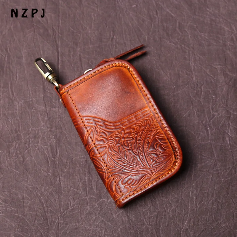 NZPJ männer Leder Schlüssel Tasche, Die Erste LayerOf Rindsleder, Damen Geldbörse, multi-funktionale Vintage Pflanzlich Gegerbtem Leder ID Tasche. – Detail 5