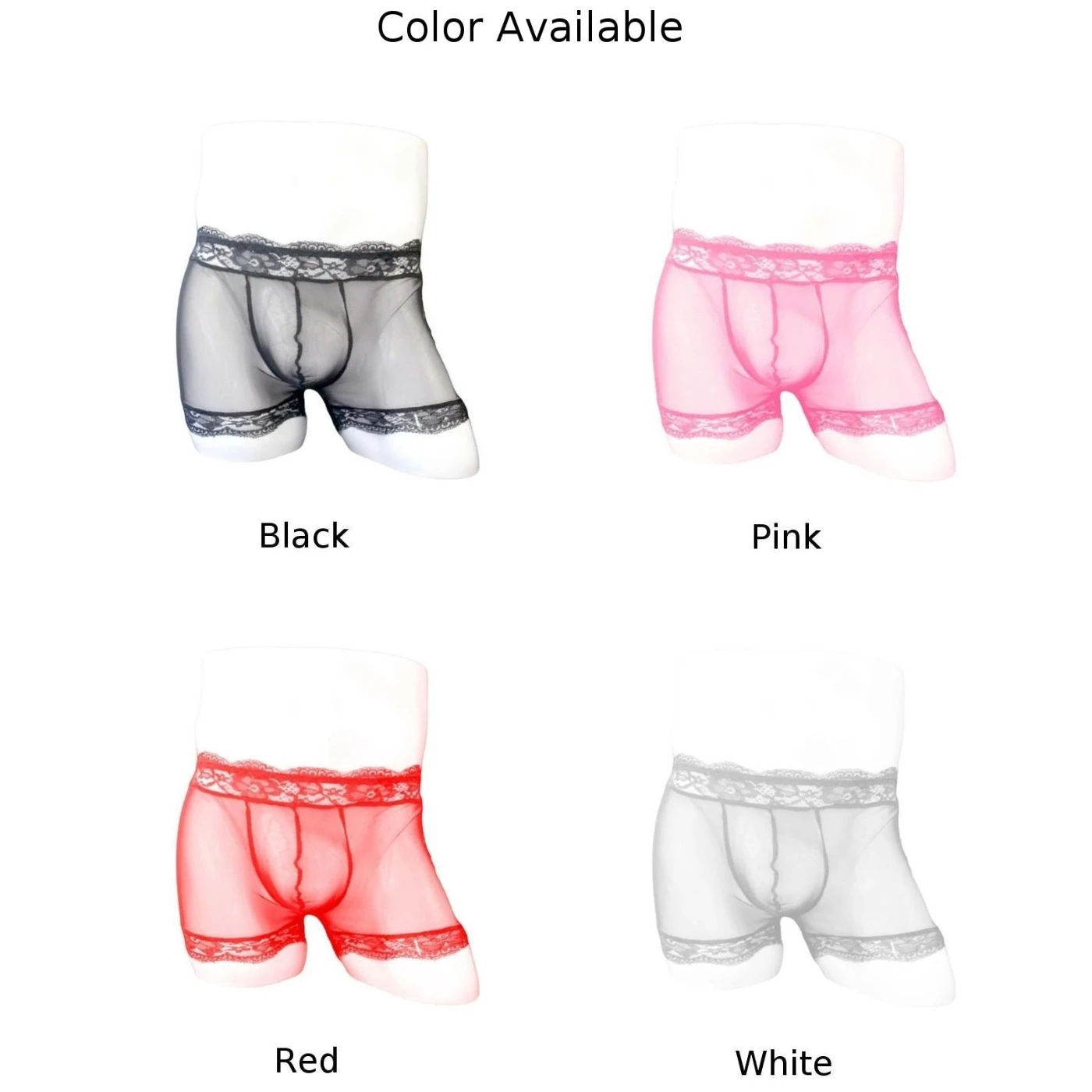 Shorts lisos sexy de renda masculino, roupa íntima, lingerie, cor pura, transparente, respirável, fino, cuecas