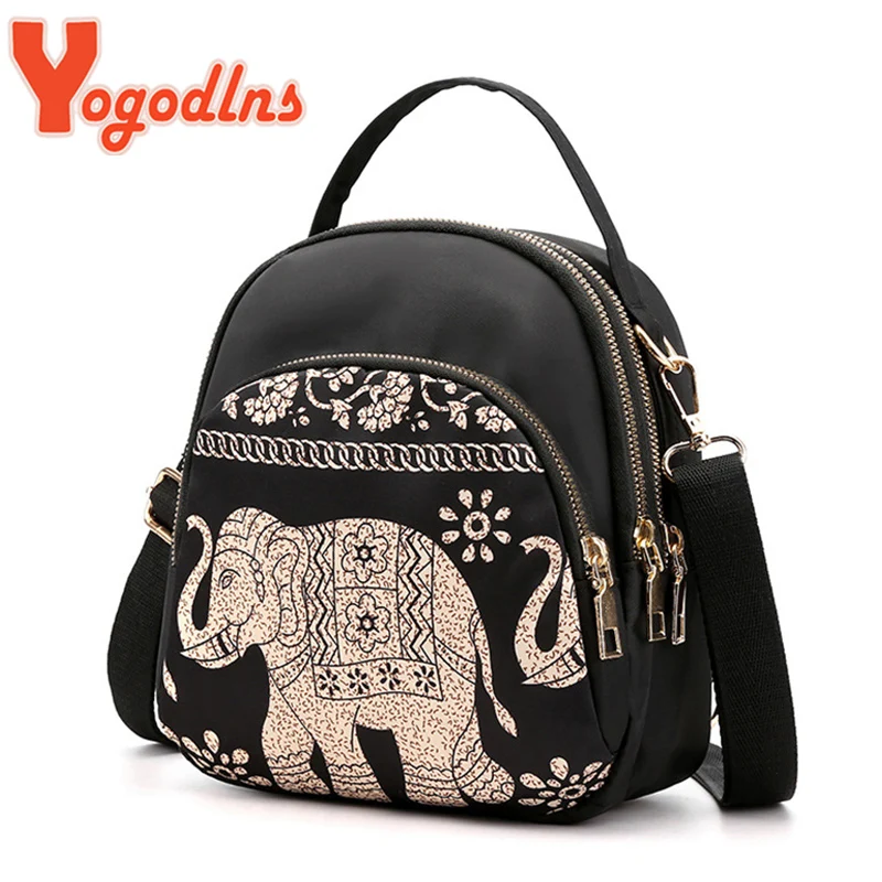 Yogodlns Trendy New Nylon Backpack For women Multifunction Shoulder Crossbody Bag Printing Waterproof Rucksack Travel Lady Pack