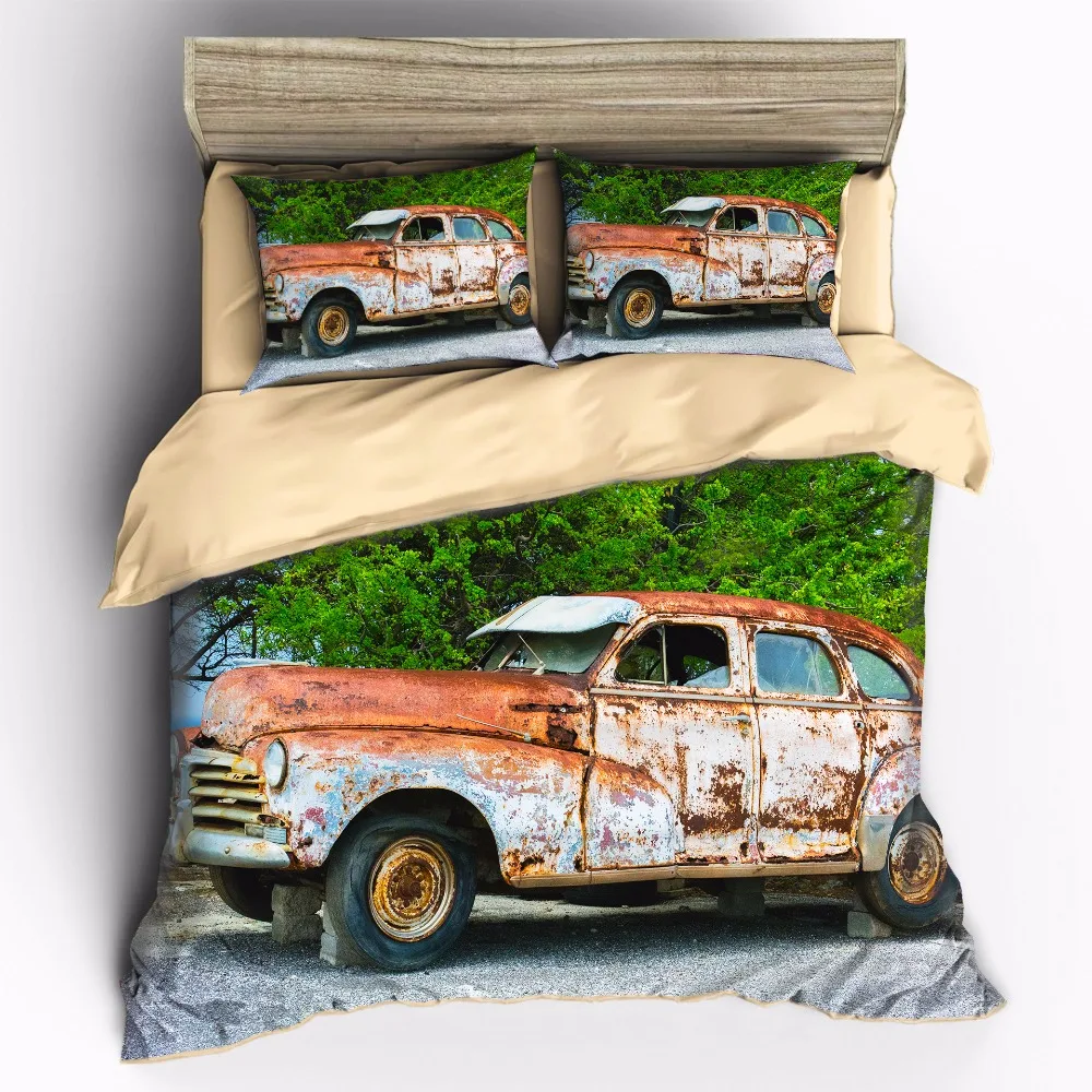 AHSNME Rusty Vintage Car Customizable King Queen Full Bedding Sets Duvet Cover pillowcase set