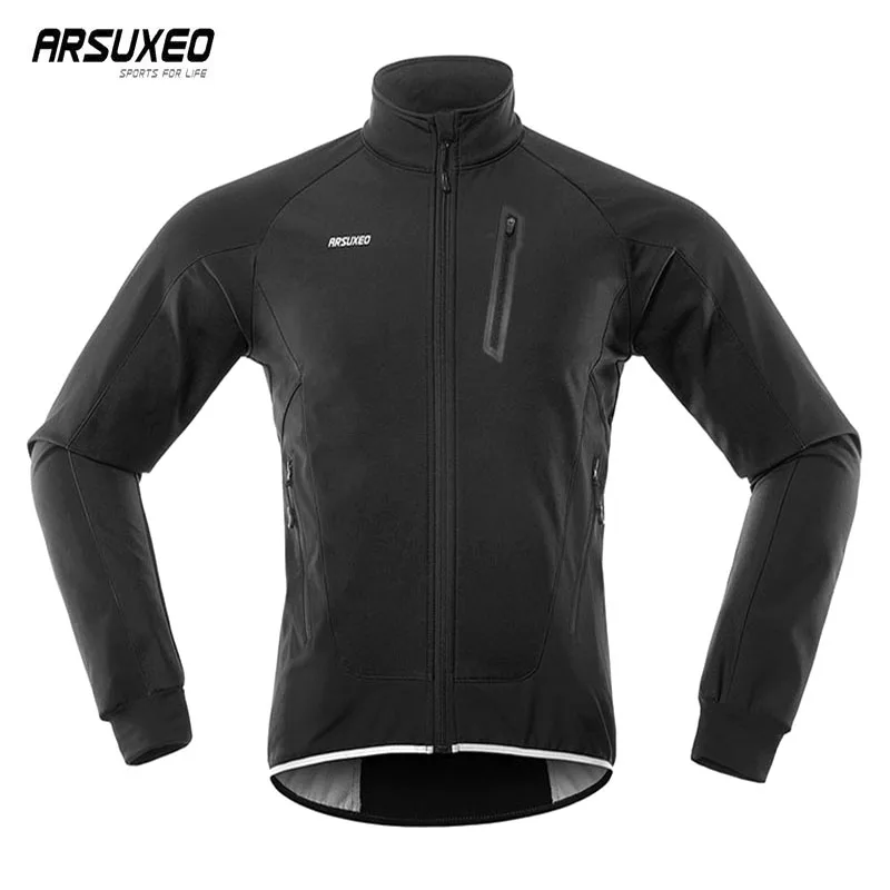 ARSUXEO Winter Cycling Jacket Men Waterproof Windproof Reflective Mountain Bike Jacket Thermal Fleece Bicycle Jacket Windbreaker