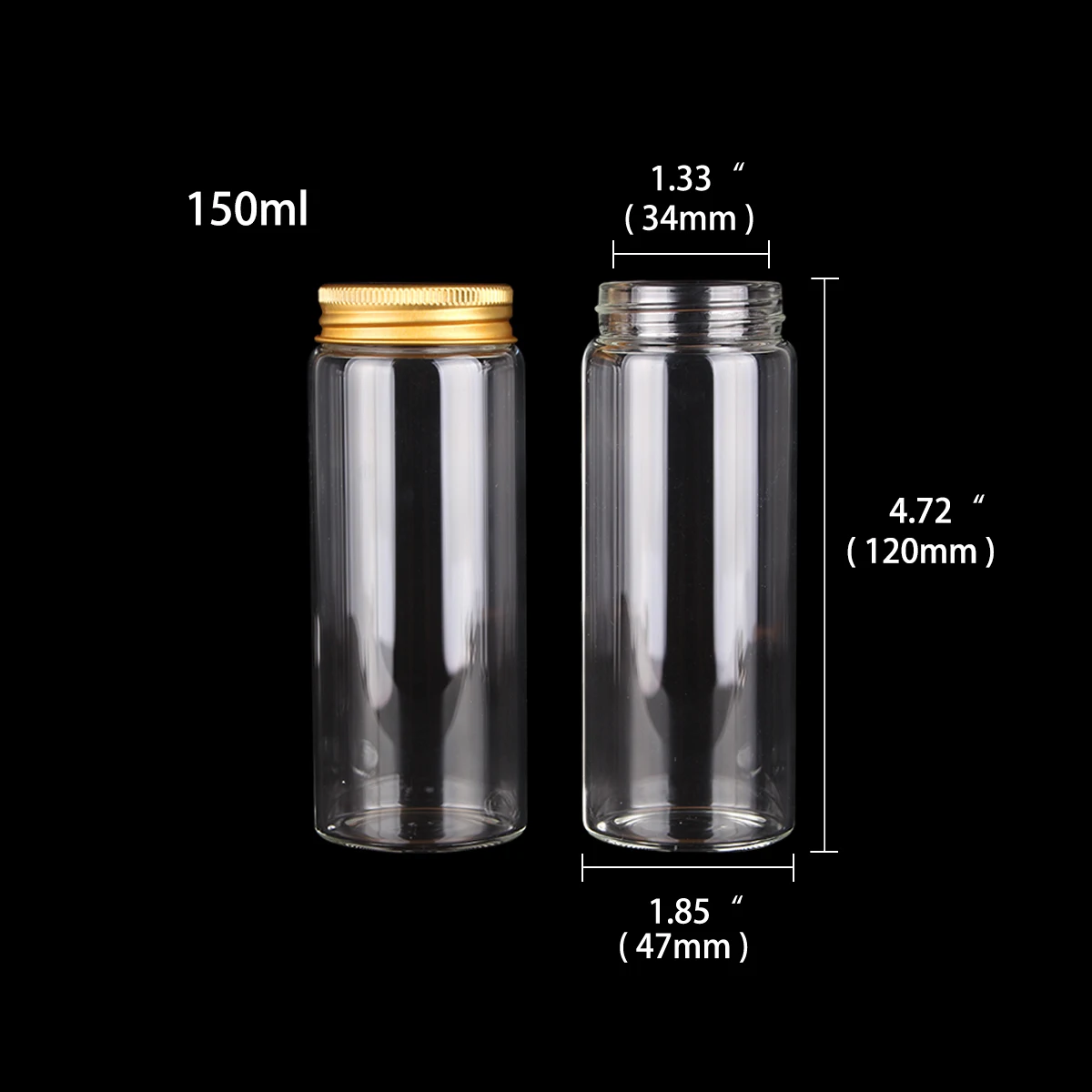 6pcs 150ml 47*120mm Glass Bottles With Golden Aluminum Caps Storage Decorative Jars Vails Pill Cointainer For Wedding Favors