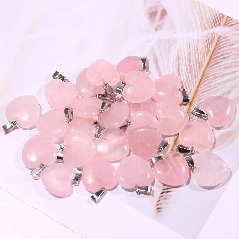Charms Natural Crystal Heart Rose Quartz Stone Charms Accessories 20mm Necklace Pendants For Jewelry Making DIY Decoration