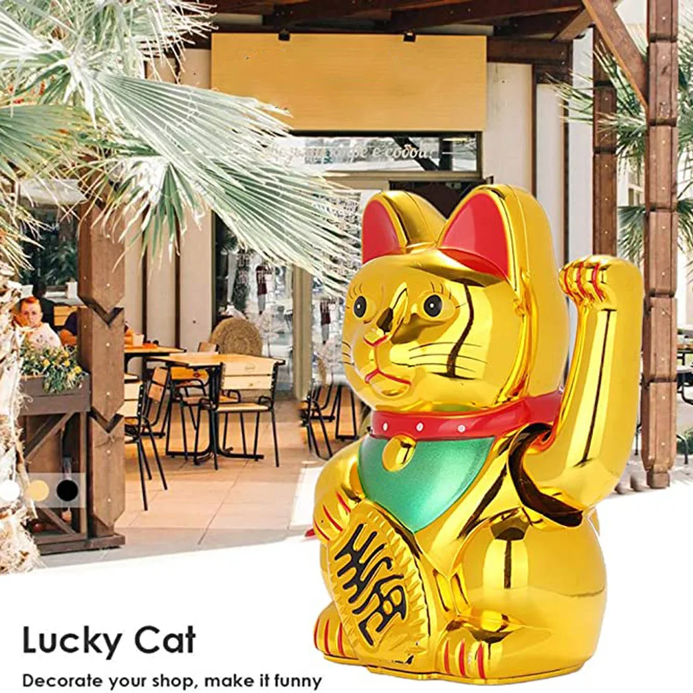 Japanese Gold Lucky Cat With Waving Arm Battery Charging Lucky Fortune Cat For Home Decoration Room Ornaments Gifts (No Battery)