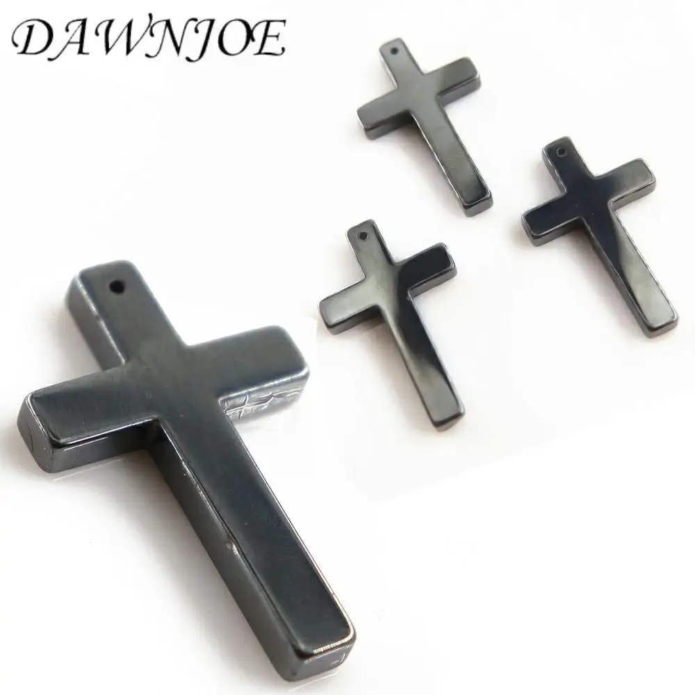 1/5pcs 27x42mm Natural stone Hematite Cross Charms Pendant Non-Magnetic DIY Making Necklace Jewelry Supplies Accessories Finding