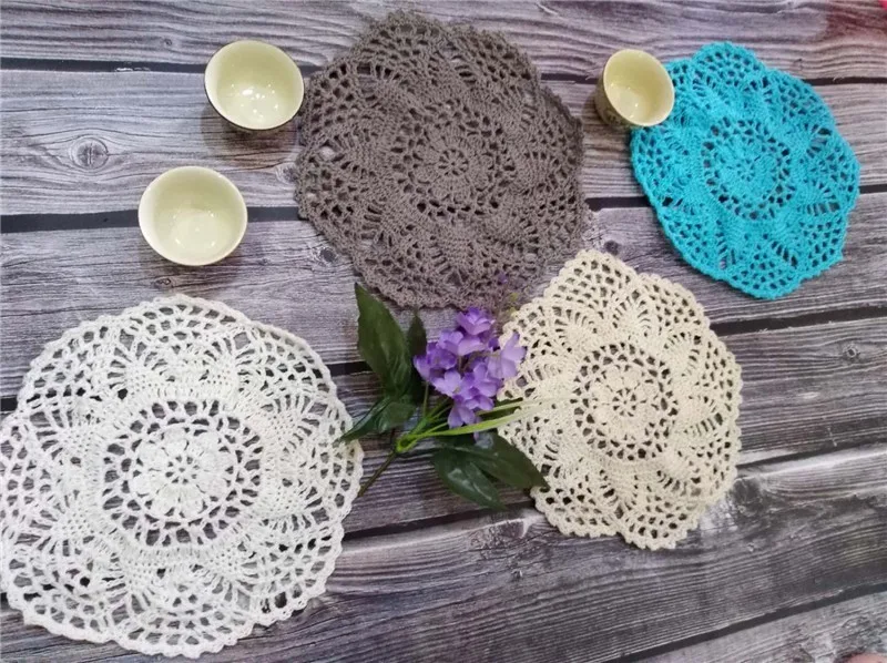 20CM Round Modern Cotton Lace Placemat Handmade Crochet Table Coaster Tea Cup Coffee Mug Dining Mat Coaster Wedding Doily Decor