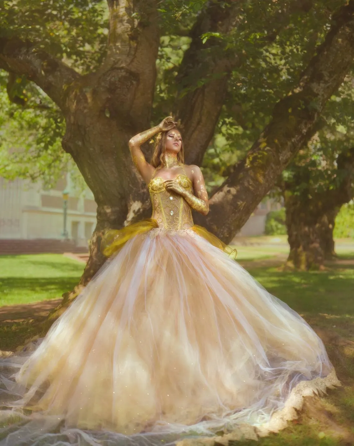 Vestido de fiesta de tul de fantasía de cuento de hadas, con cuentas de tul dorado, lentejuelas, vestidos de novia de princesa con encaje Halter