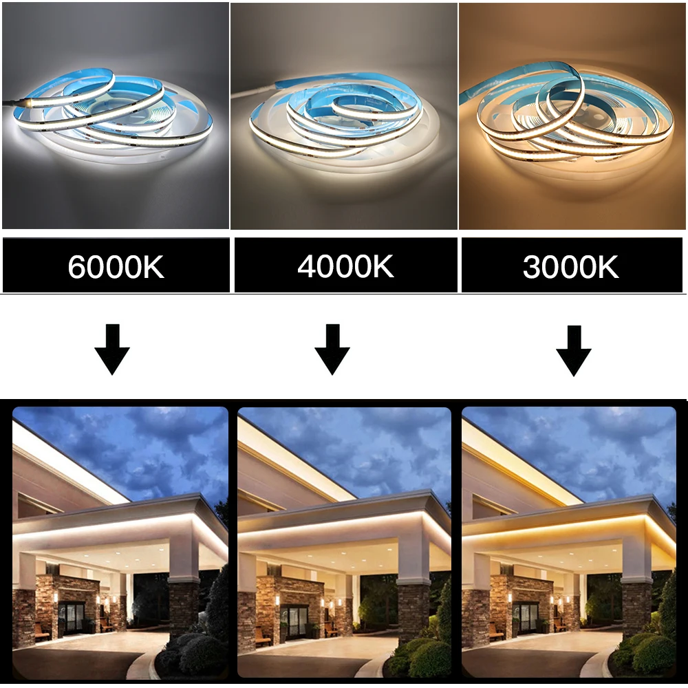 COB LED Strip 12V 320/384/528Leds/m Flexible LED Lights Strip for Room Decor Warm/Nature/Cool White Linear Dimmable