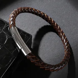 Trendy Leather Bracelets For Men Stainless Steel Bracelet 19/21/23CM Black Brown Braided Rope Bracelets for Men Jewelry Gifts