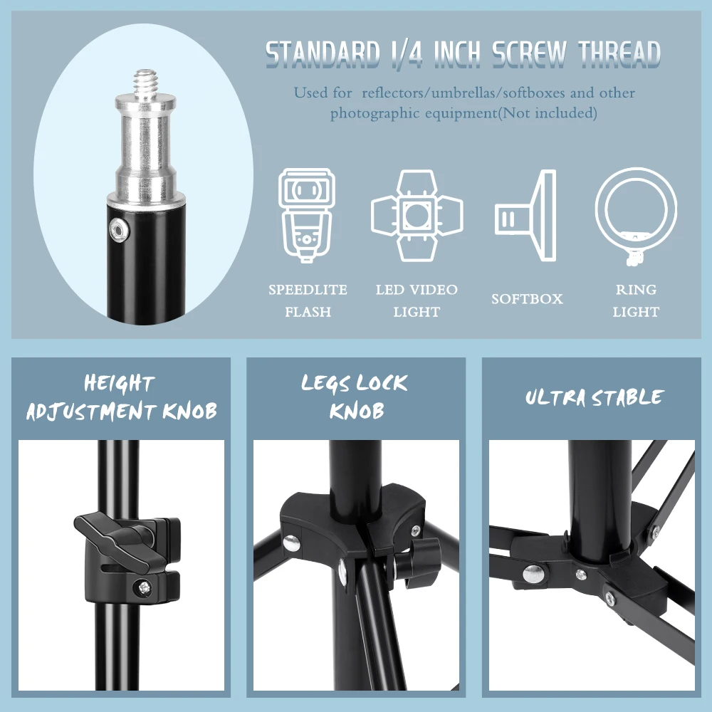 37/68/100/150/190cm Photography Studio Adjustable Light Stand Portable Tripod Stand With 1/4 Screw Head For Flash Photo Studio
