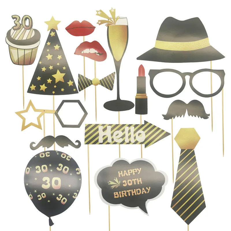 16Pcs Happy Birthday 18 30 40 50 60 Year Photo Booth Props Adult Birthday Party Man Woman 18th 30th Photobooth Props Supplies