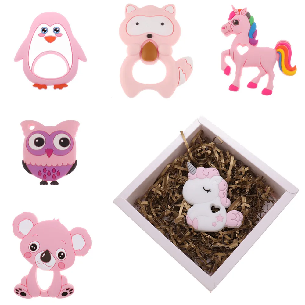 2PCS Einhorn Silikon Baby Beißring Koala BPA FREI Neugeborenen Zahnen Halskette Anhänger Zubehör DIY Schnuller Beschwichtigen Kette Perlen