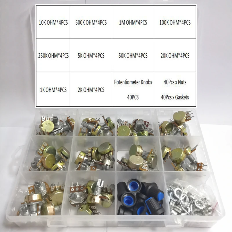 WH148 P20 Single Potentiometer Kit B1K/2K/5K/10K/20K/50K/100K/500K/1M With knobs Single Set Shaft Nuts