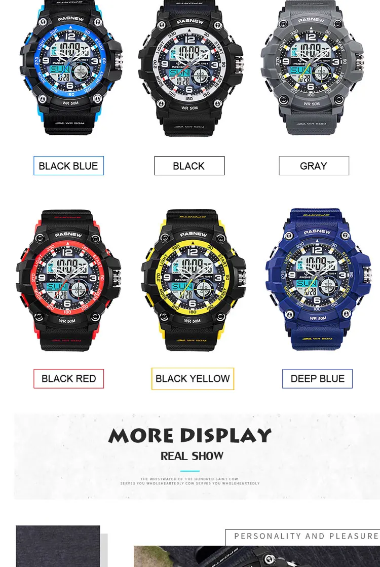 Top Brand Sports Watches Pasnew Men Watches Fashion Silicone Band Dual Display Quartz Wristwatches Male Clock Relogio Masculino