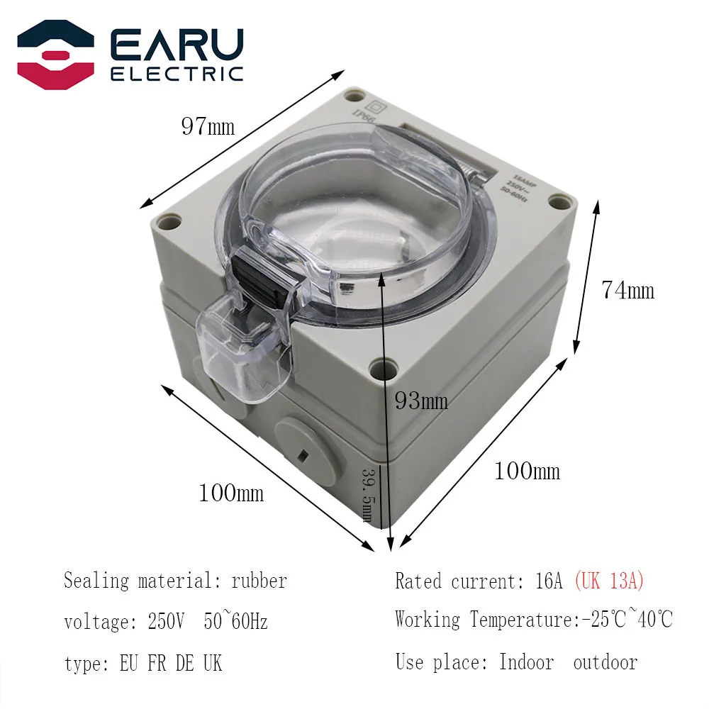 British UK Standard IP66 16A Weatherproof High-performance Plug Base For Indoors Outdoors Wall Electrical Outlet Charging Pile