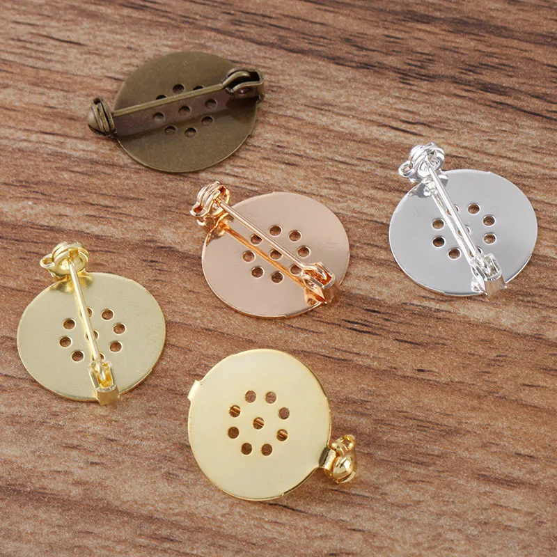 40pcs 17mm Brooch Clasps Pins Flat Circle Pad Blanks Cabochon Cameo Trays Flower Pins Base Multi-color DIY Jewelry Findings