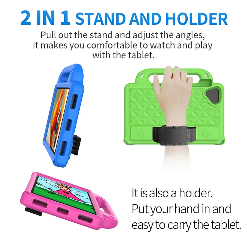 Kids Shockproof EVA Hand-held Stand Cover for Kindle Fire HD8 HD 8 2020 / HD8 HD 8 Plus 2020 8.0 Inch Tablet Case + Strap