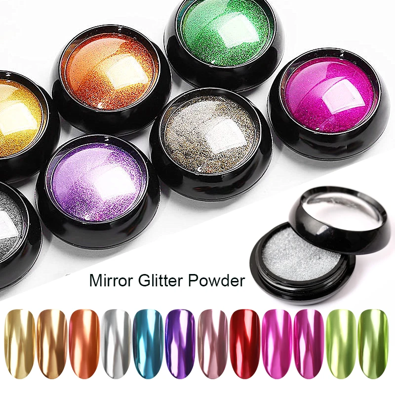 Metallic Mirror Powder Metal Nail Glitter Rose Gold Champagne Silver UV Gel Polish Chrome Dust Manicure DIY Flake Decoration