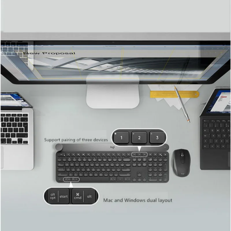 Imagem -04 - Logitech-craft Teclado sem Fio Botão de Controle Inteligente Conexão Bluetooth Interruptor de Conexão Multi-dispositivo Cinza Escuro