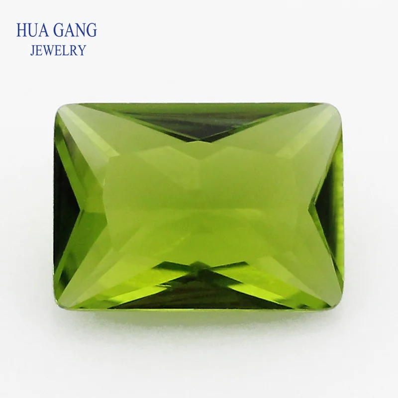 Glass Beads Peridot Rectangle Shape Cut Loose  Synthetic Gems For Jewelry Size 2x3~10x14mm