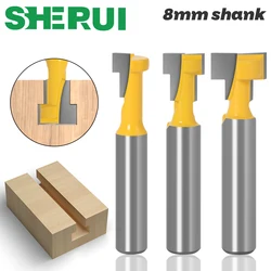 3pc 8mm Shank T-Slot Cutter Router Bit Set Hex Bolt Key Hole Bits T Slotting Milling Cutter for Wood Woodworking