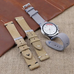 Gray Beige Suede Leather Watchband 18mm 20mm 22mm 24mm Wristband Replacement Handmade Stitching for Watch Strap