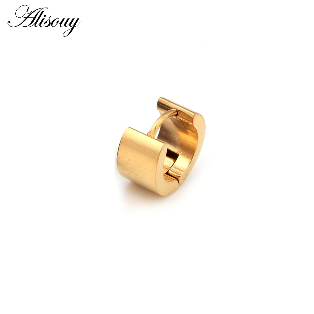 Alisouy 316L Stainless Steel Ear Hoop Earrings Fashion Women Men\'s 7mm Wide Punk Style Small Earrings Jewelry