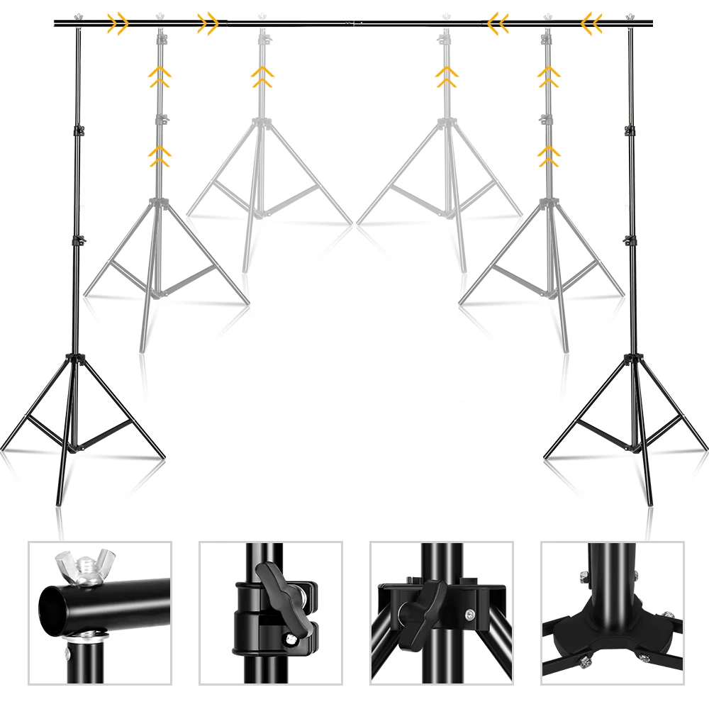 SH Backdrop Support System Kit With Background Cloth For Muslins Backdrop Telescopic Background Stand Adjust With Carry Bag Clip