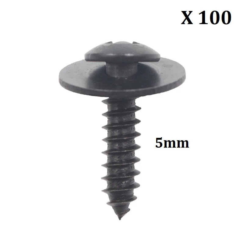 100Pcs M5 Cross Screw Head Round Washer Fits Car Fender Bumper Rivet Metal Self-tapping Screws